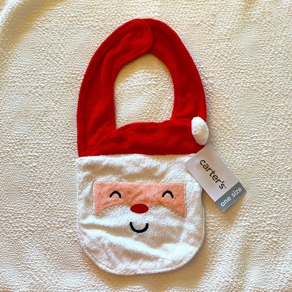 NWT Set of 2 Carter’s Baby Infant Santa Christmas Bib First Xmas Red Unisex